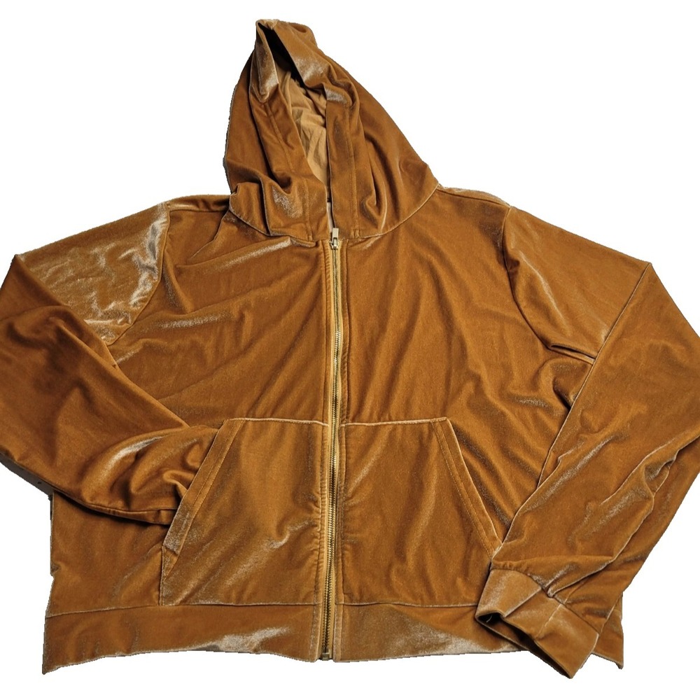 Fabletics Donna Velour Full Zip Hooded Jacket Honey Gold Women's XL Athleisure
